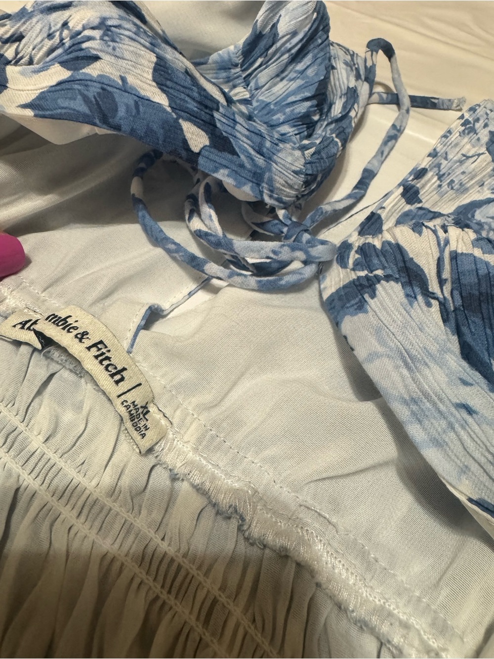 Abercrombie & Fitch Blue and Cream Floral Smocked Maxi Dress - Picture 7 of 8